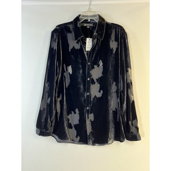 NWT INC Button Up Shirt Burnout Velvet Black Sz Large Goth Wimsigoth Dark Fairy - Picture 1 of 10